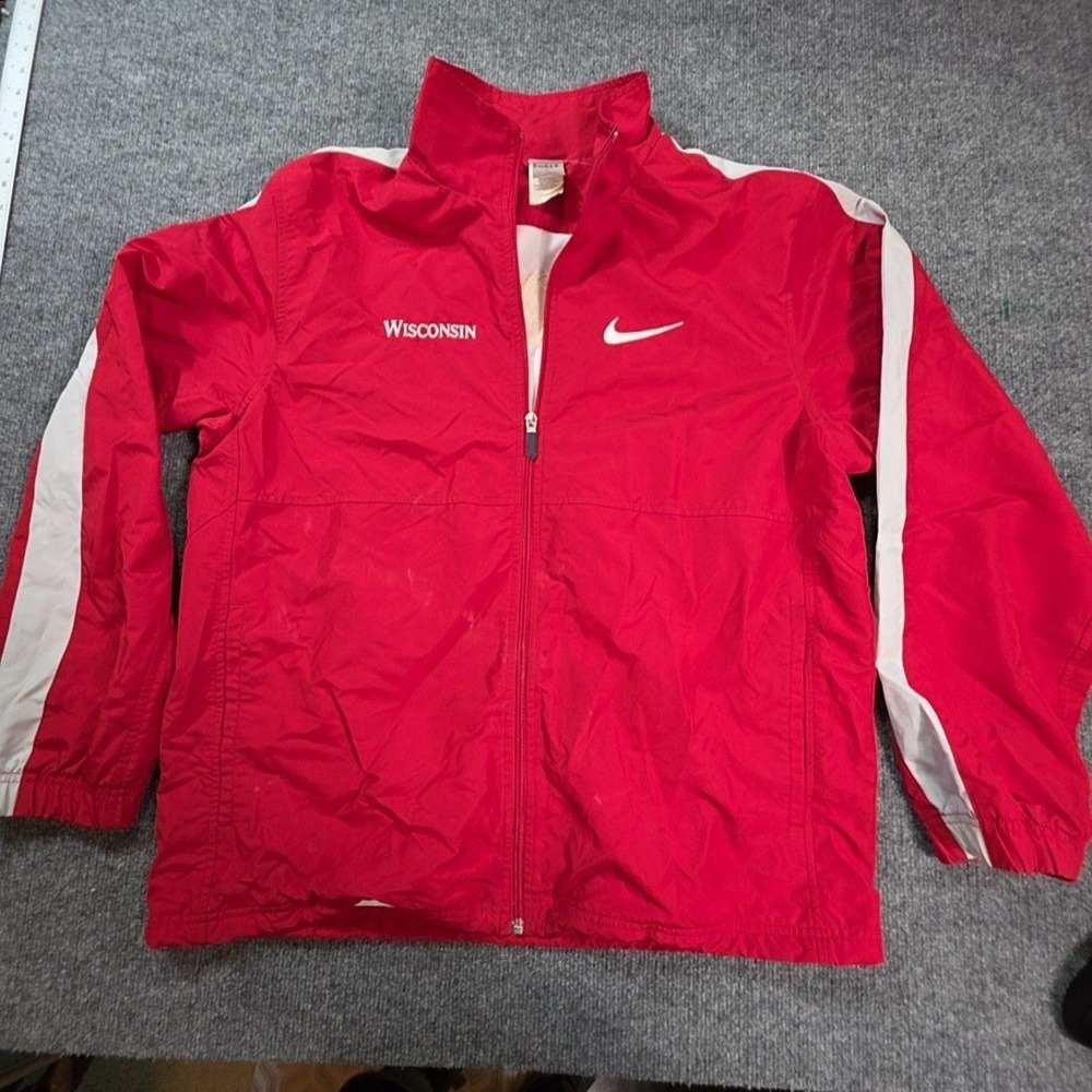 Wisconsin Badgers Jacket Mens Large Red NCAA Football Nike Full Zip Windbreaker